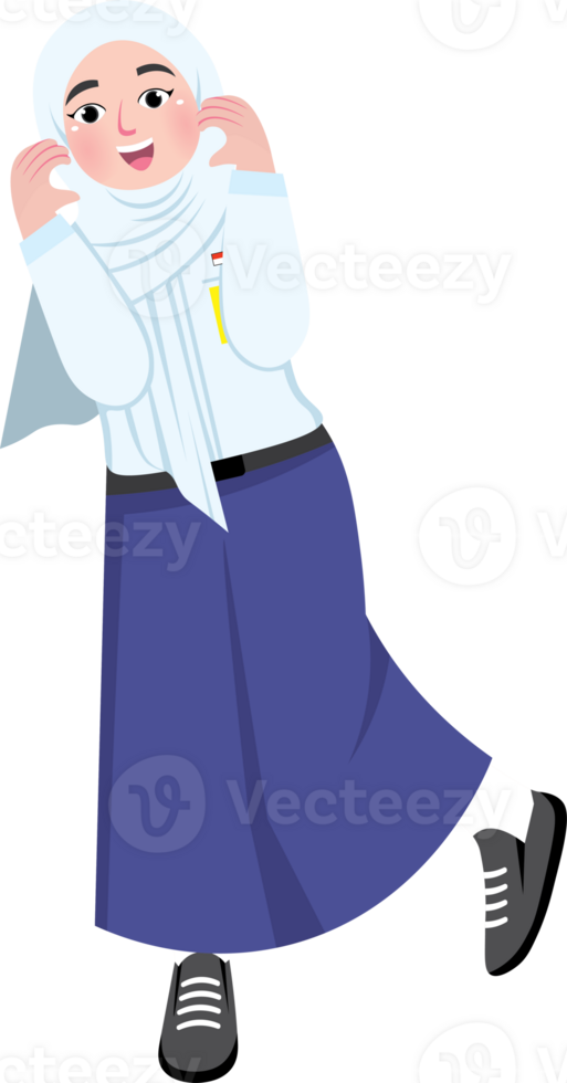 Happy Hijab Girl Student Making Korean Gesture at School png