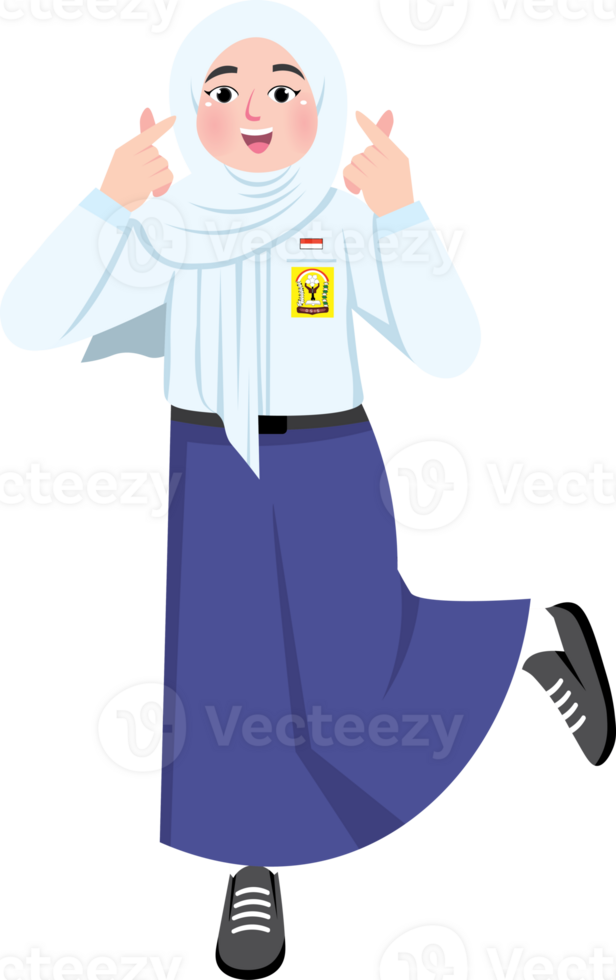 Junior High School Muslim Girl Posing with Korean Hand Sign png