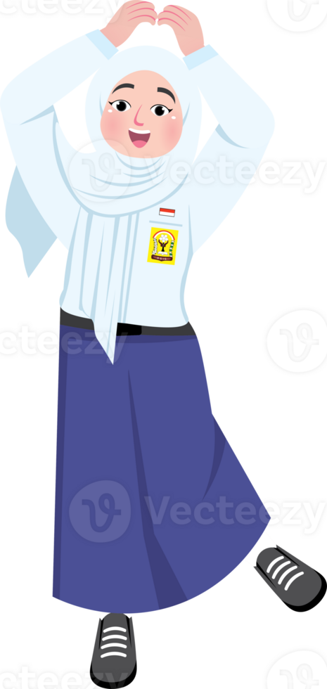 Back to School Muslim Girl Expressing Joy with Korean Gesture png