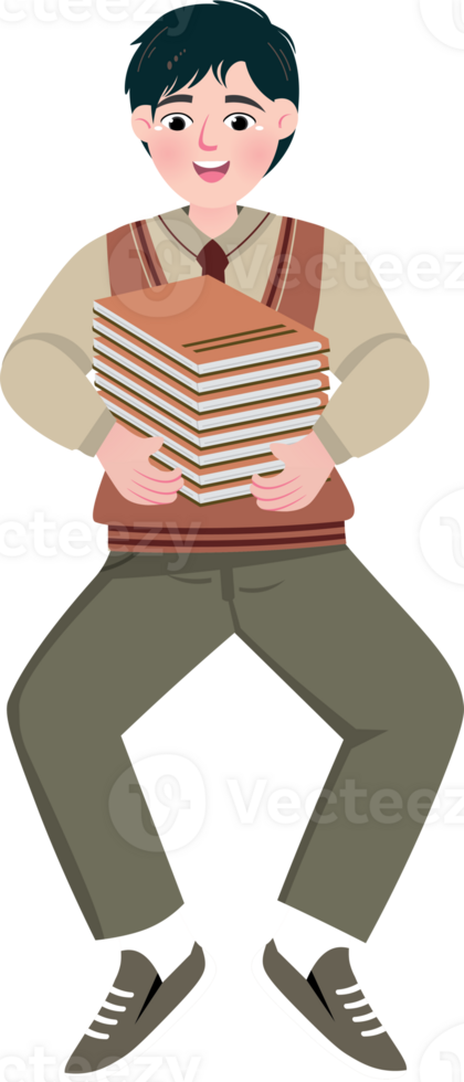 Korean Student Carrying Stack of Books png