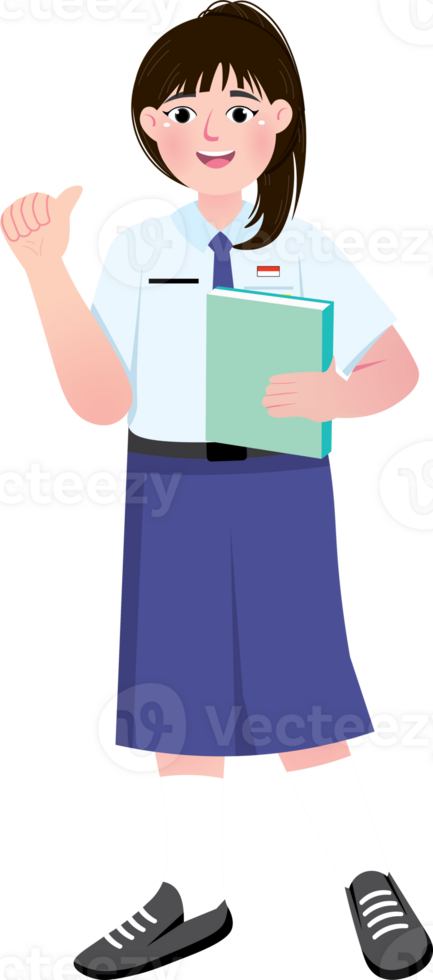 Junior High School Girl Holding Book with Confident Expression png