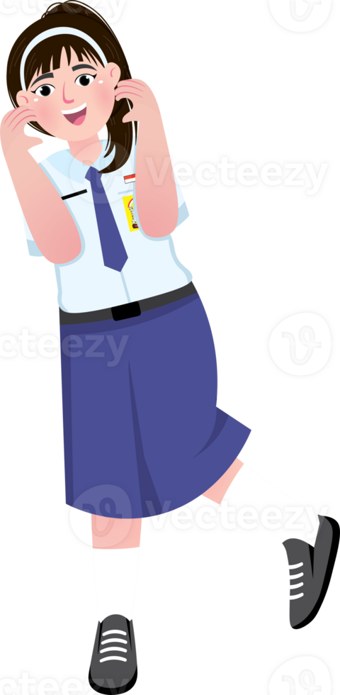 Happy Middle School Girl Posing with Finger Heart Gesture png