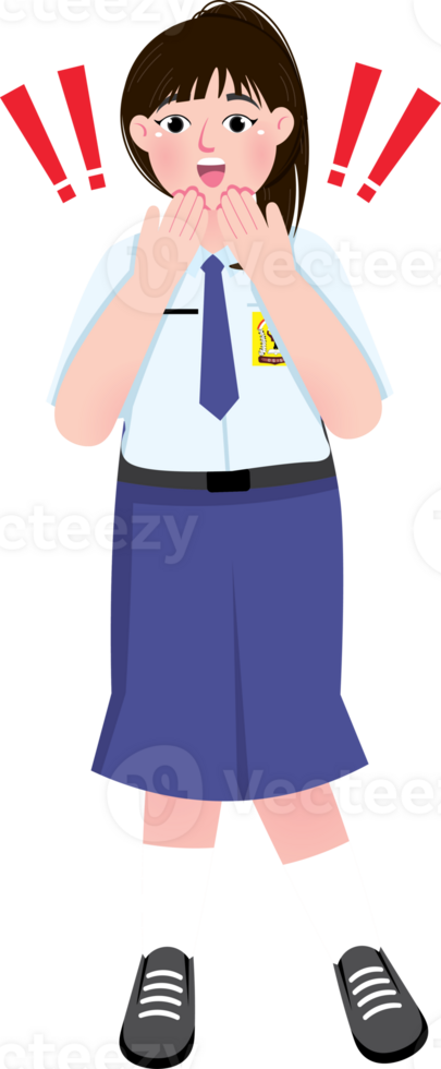 Shocked Junior High School Girl with Surprised Expression in Uniform png