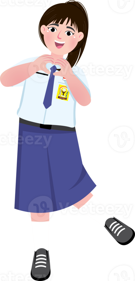Young Student Girl Doing Korean Style Pose in Uniform png