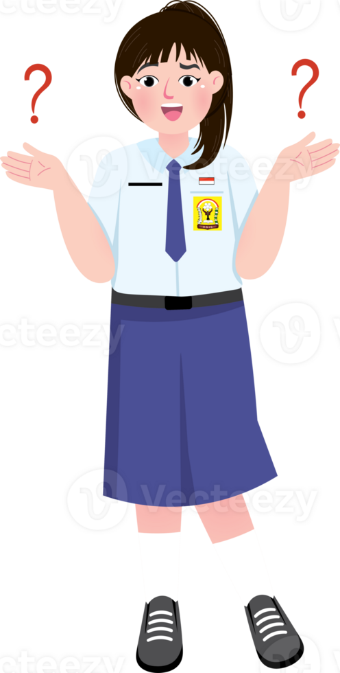 Curious Junior High School Girl Thinking and Wondering in Uniform png