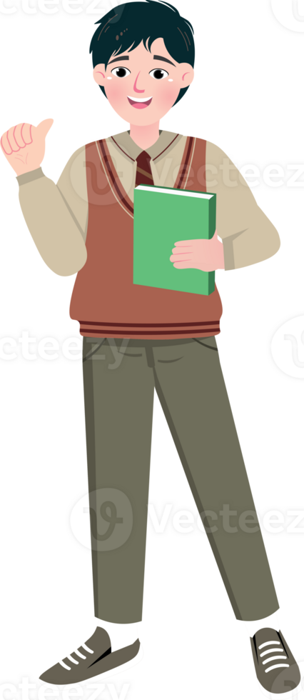 Cool Korean High School Boy Holding Books png