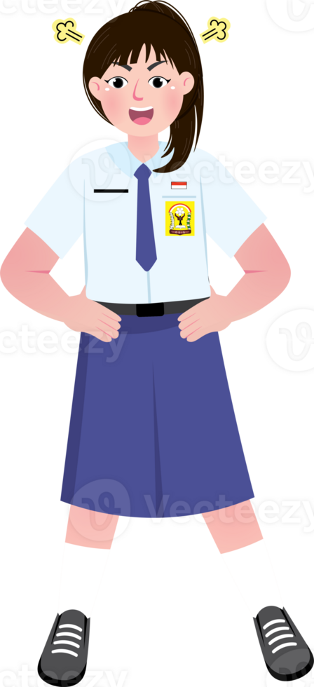 Angry Junior High School Girl Expressing Strong Emotion in Uniform png