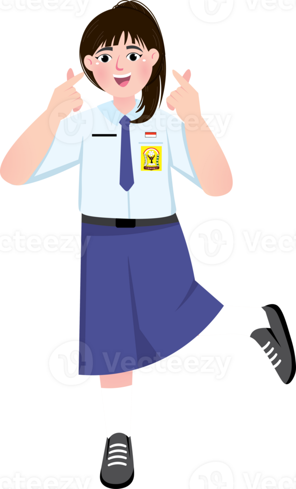 Smiling Teenage Girl in School Uniform Showing K-Pop Hand Sign png