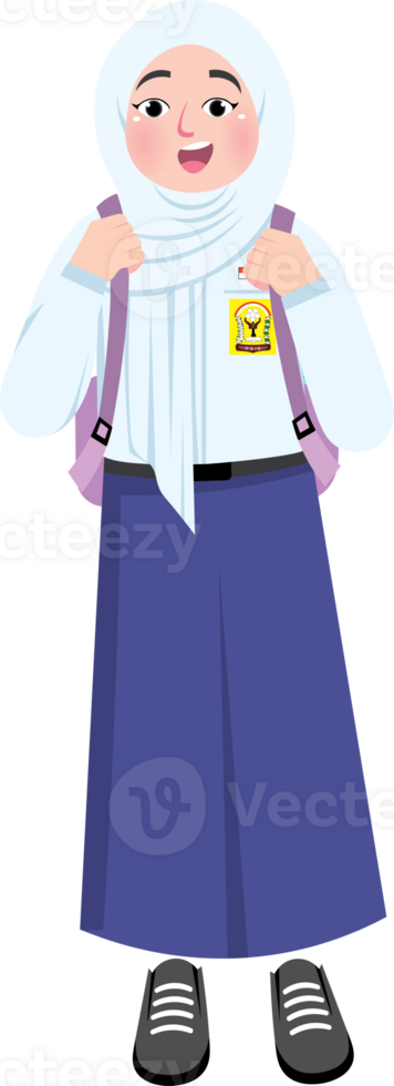 Hijab Girl Returning to School with Excited Expression png