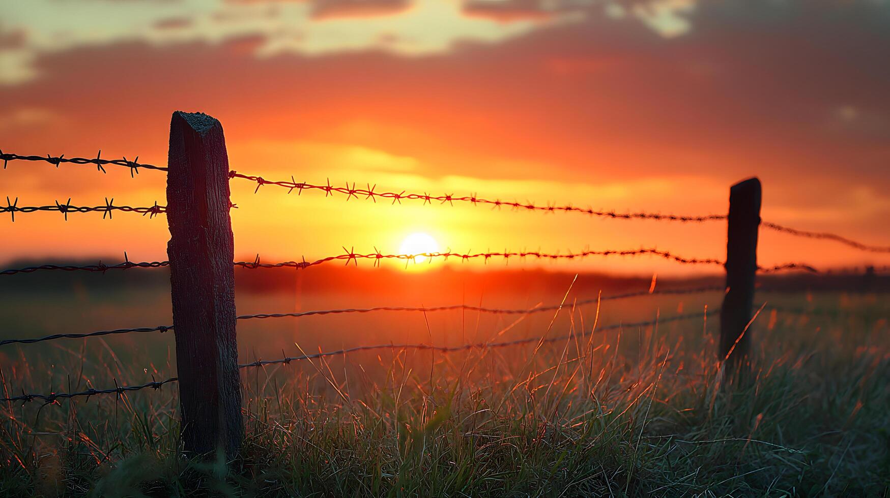 A fence with barbed wire in the foreground photo