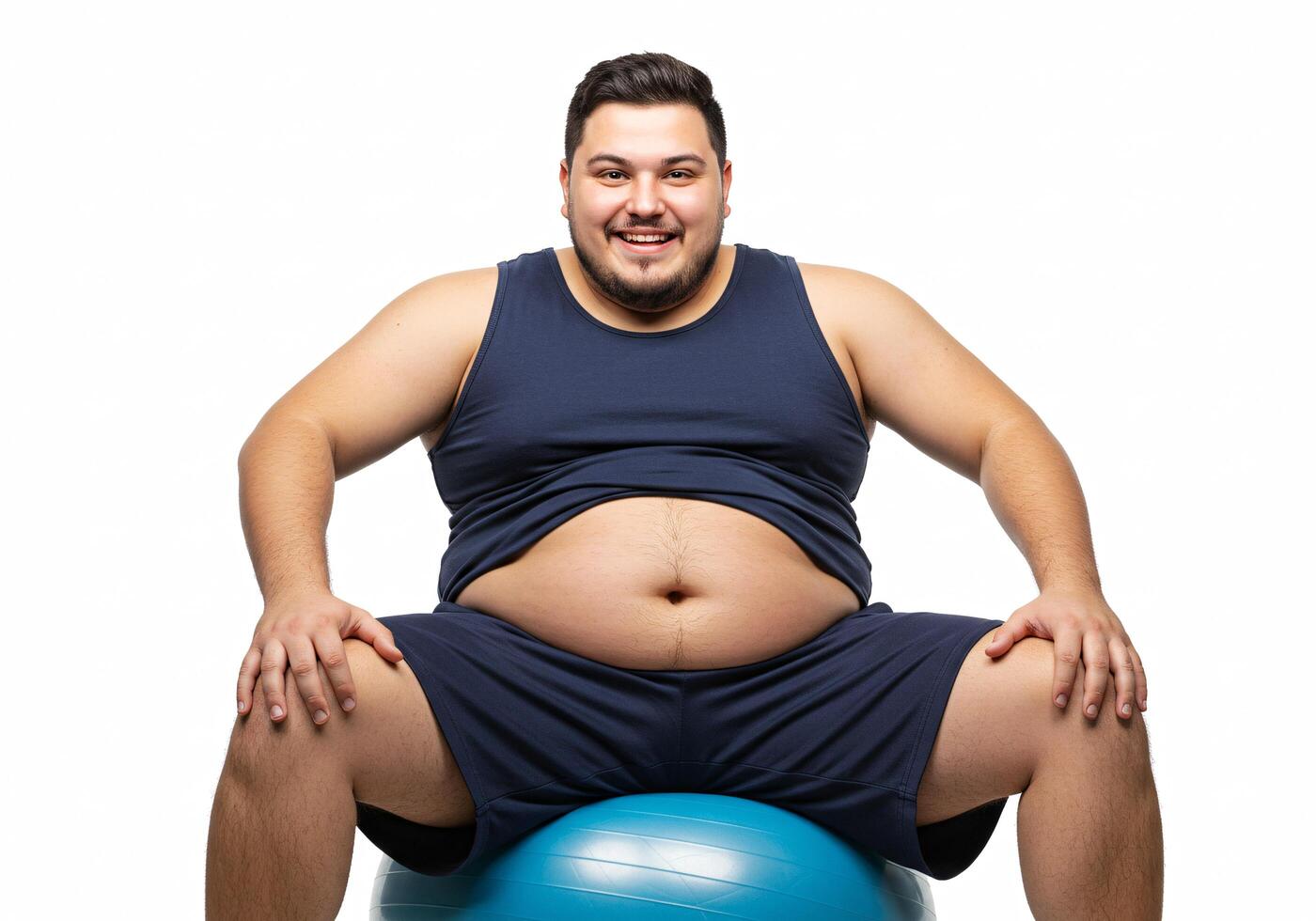 A man is sitting on a fitness ball photo