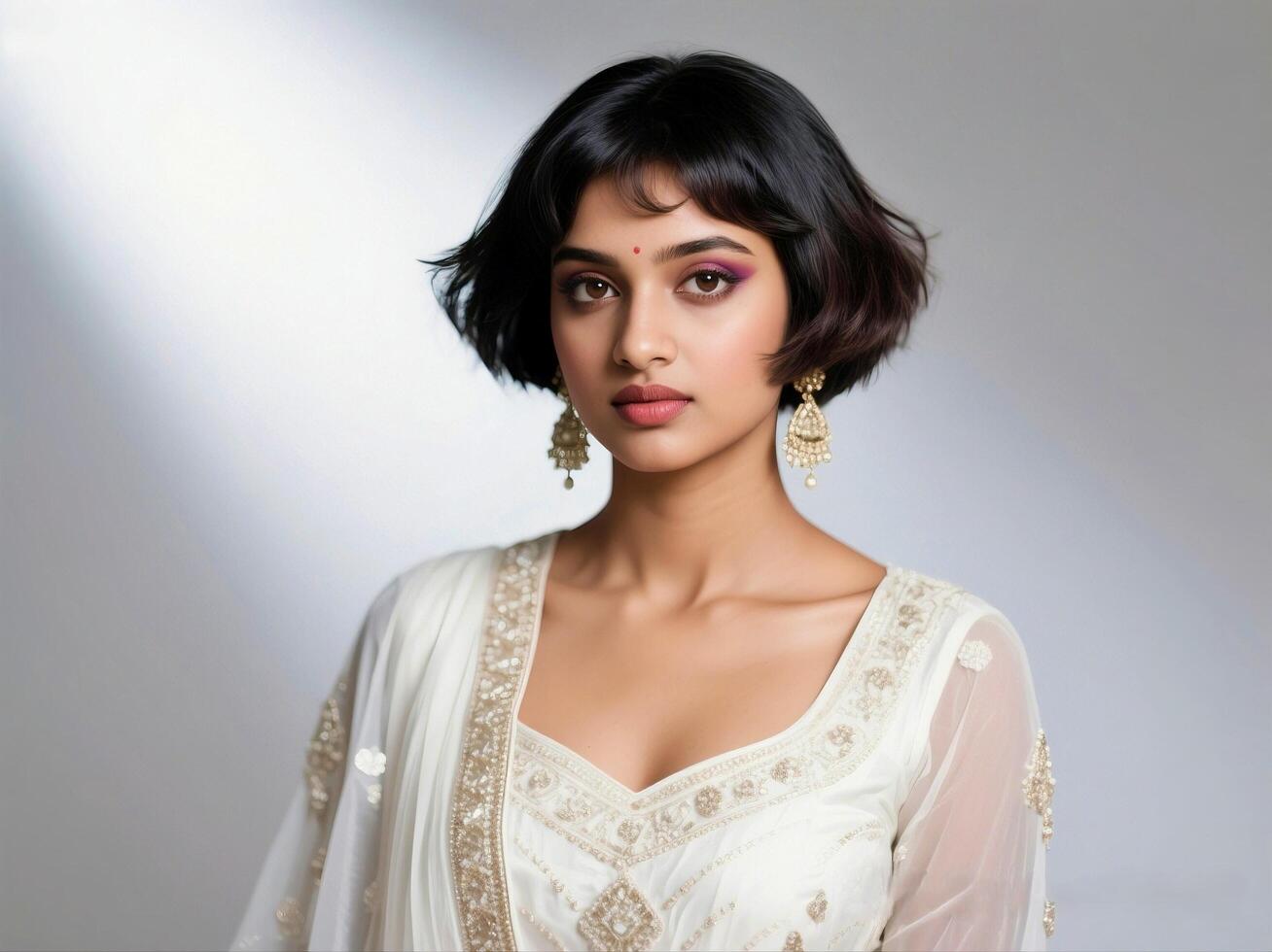 Portrait Middle Eastern women white uniform photo