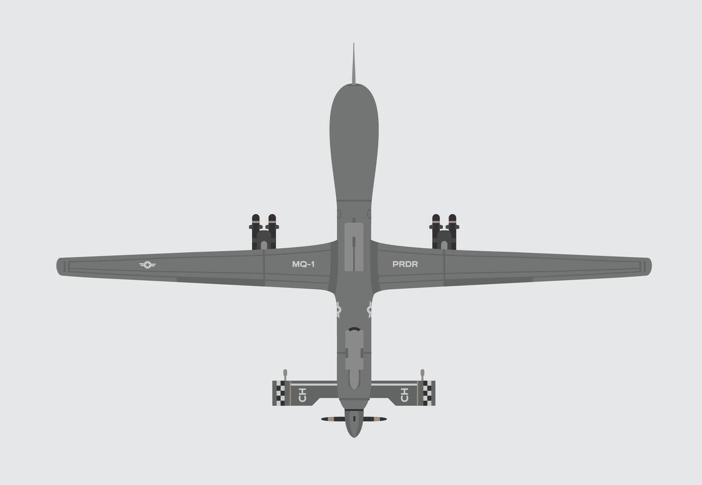 MQ-1 Predator, military UAV technology illustration, modern bomber type fighter aircraft with details. isolated bomber for study and poster vector