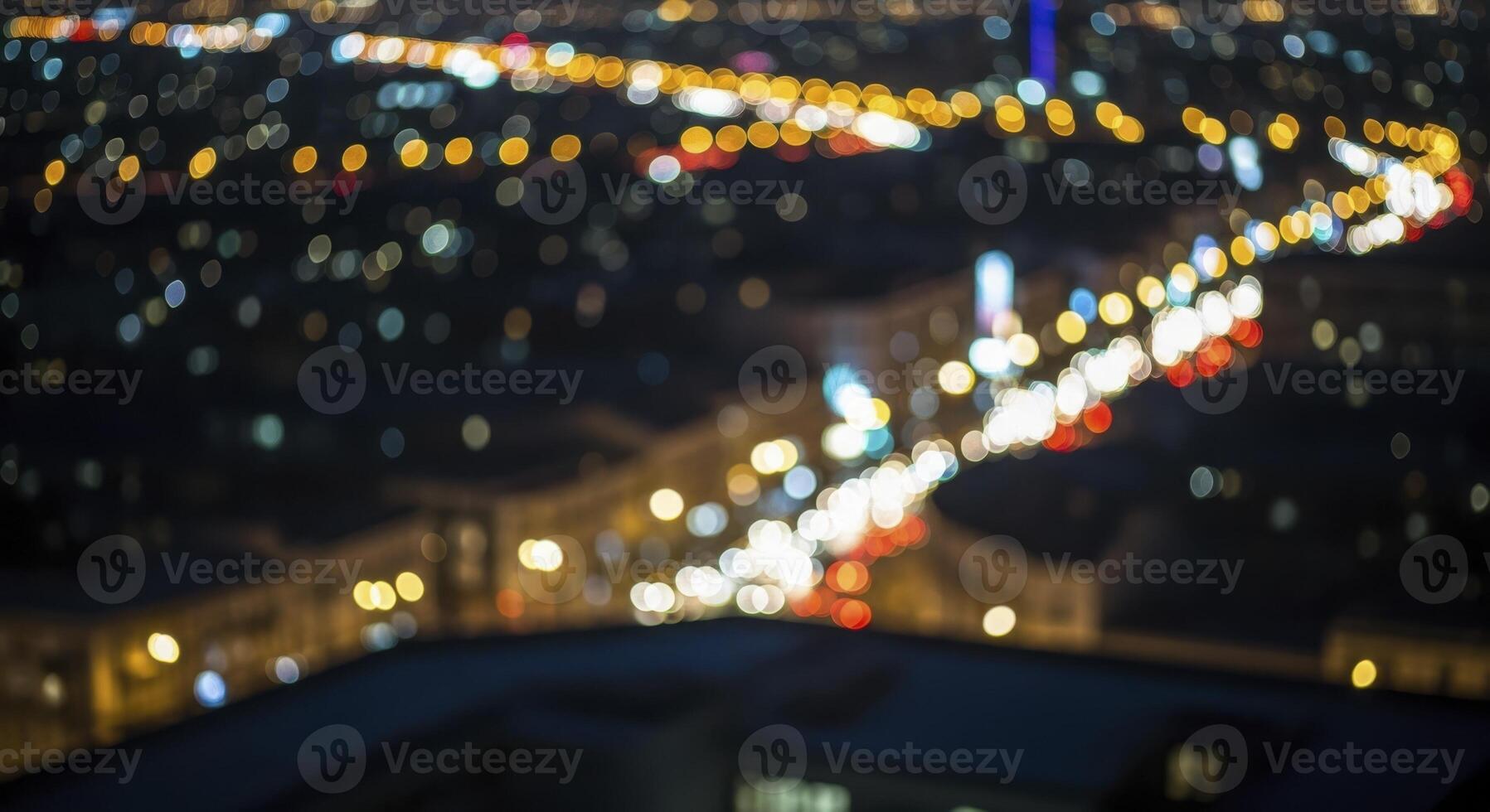Vibrant blurred city lights and car traffic at night creating a beautiful bokeh effect photo