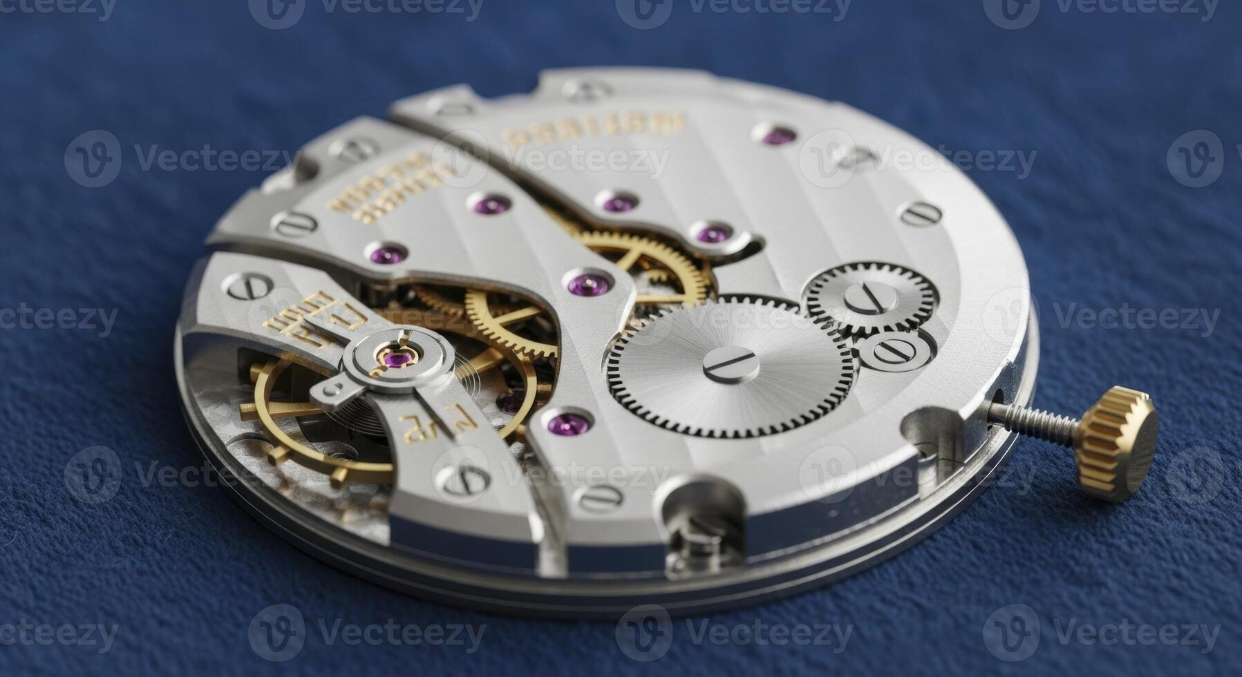 Precision mechanical watch movement with intricate gears and springs, detailed high resolution view photo