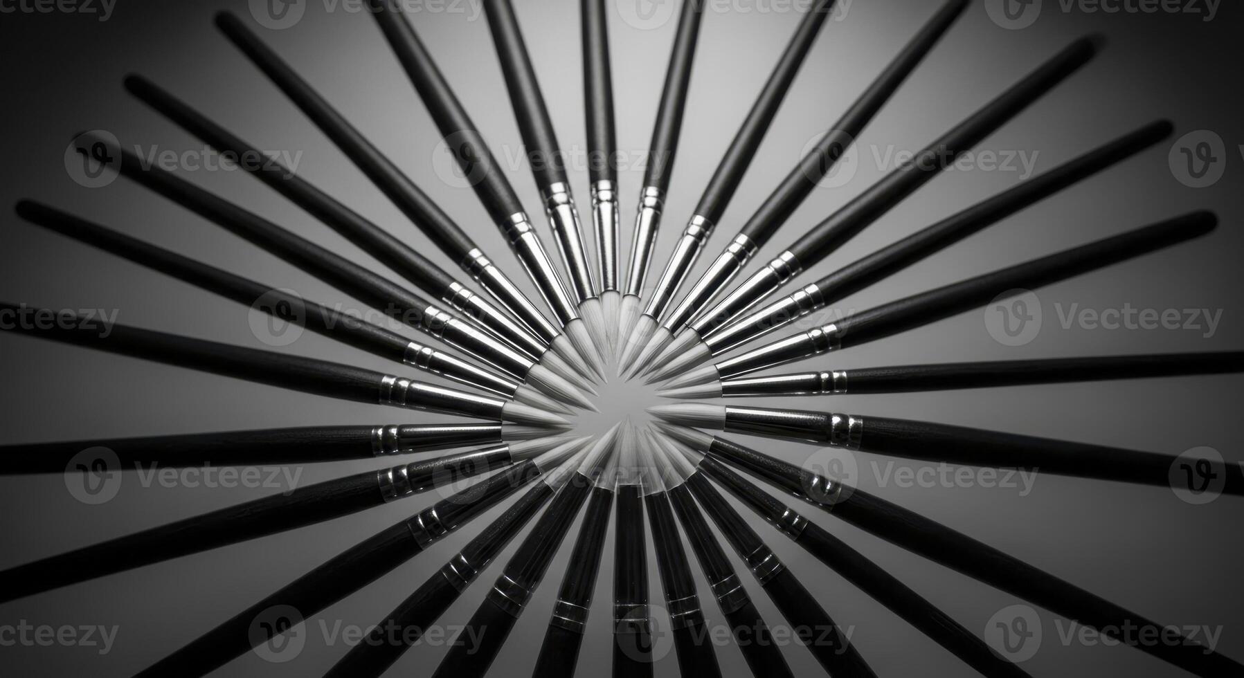 Abstract radial composition of new art paint brushes in a symmetrical fan pattern photo