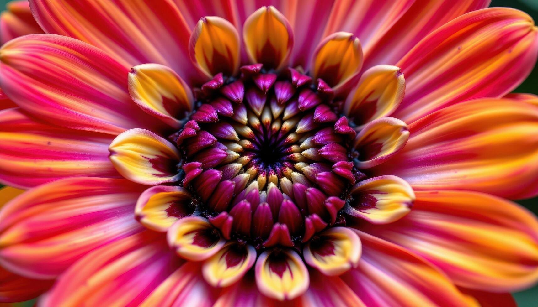 close up view of a bright zinnia with concentric rings of colorful petals in vibrant summer tones. photo