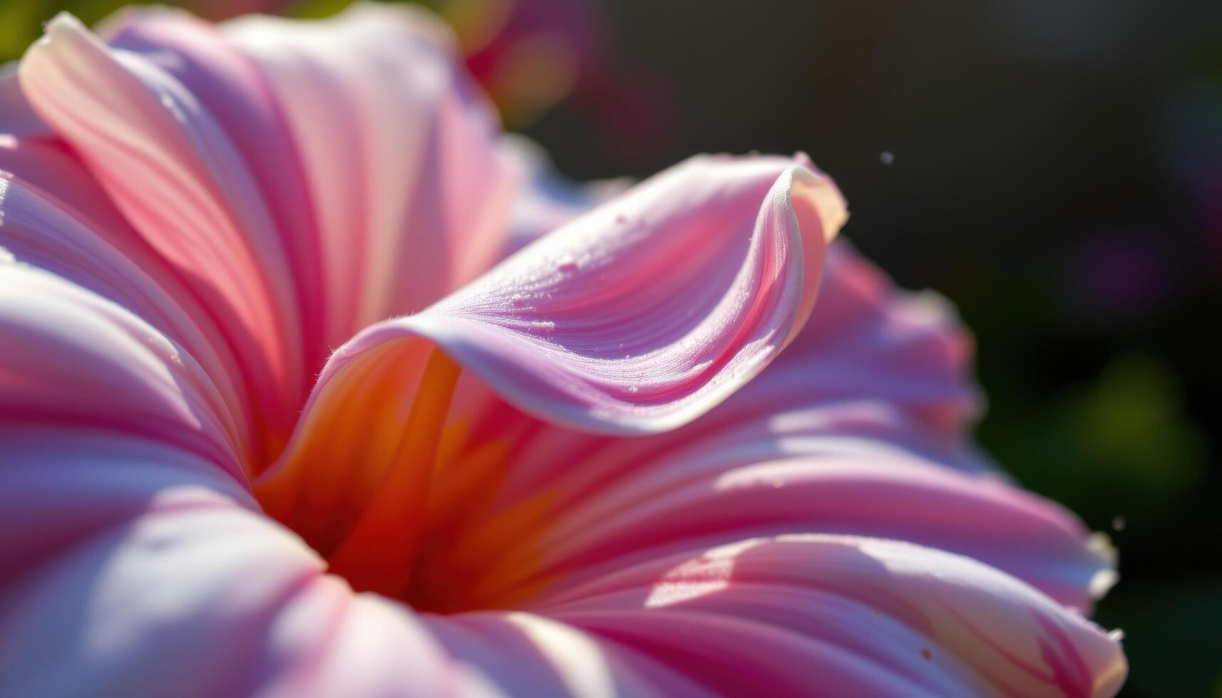 close up view of a petal catching sunlight as it begins to curl at the edge. photo