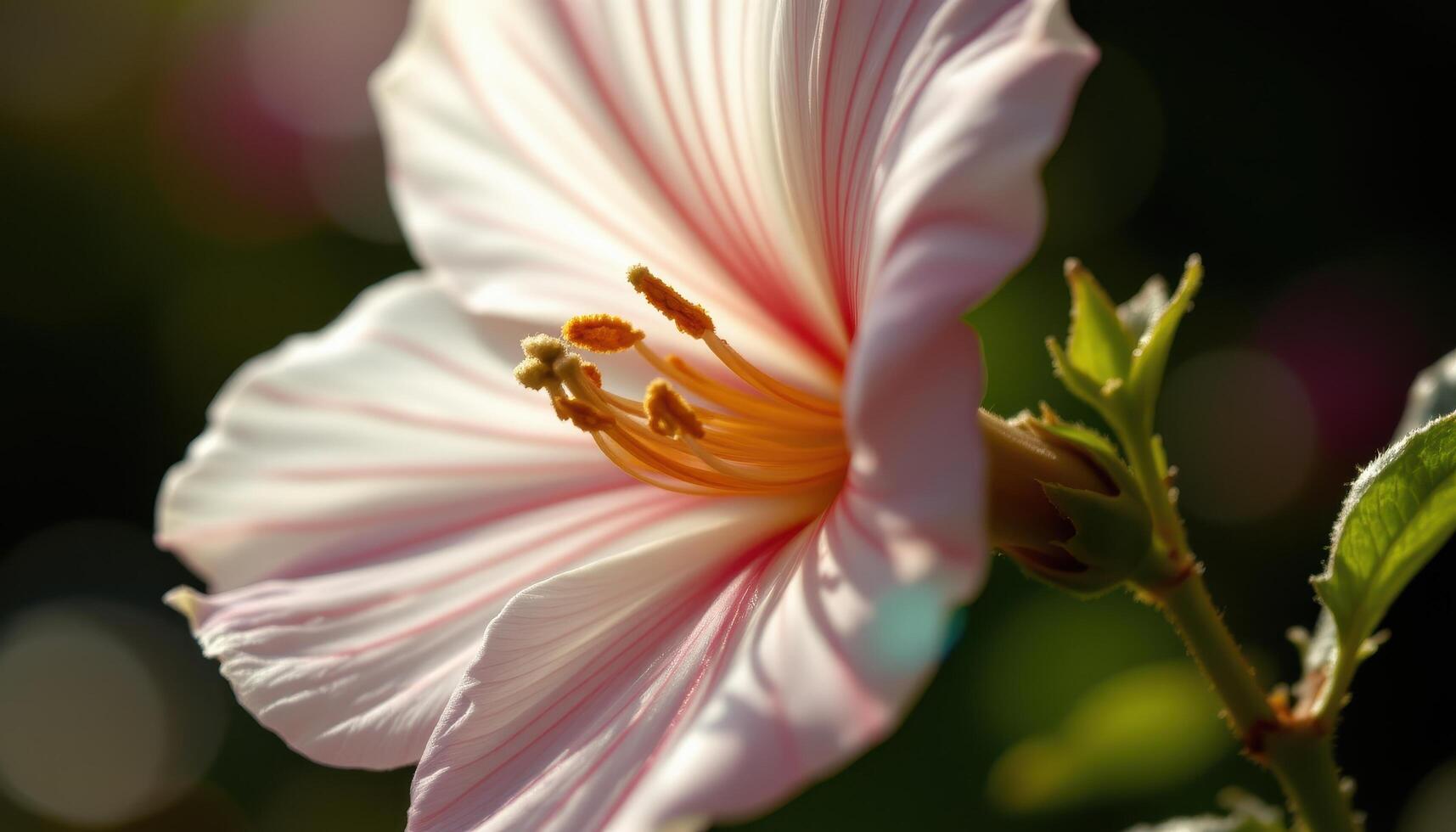 close up view of a delicate bloom appearing almost translucent under intense backlighting. photo