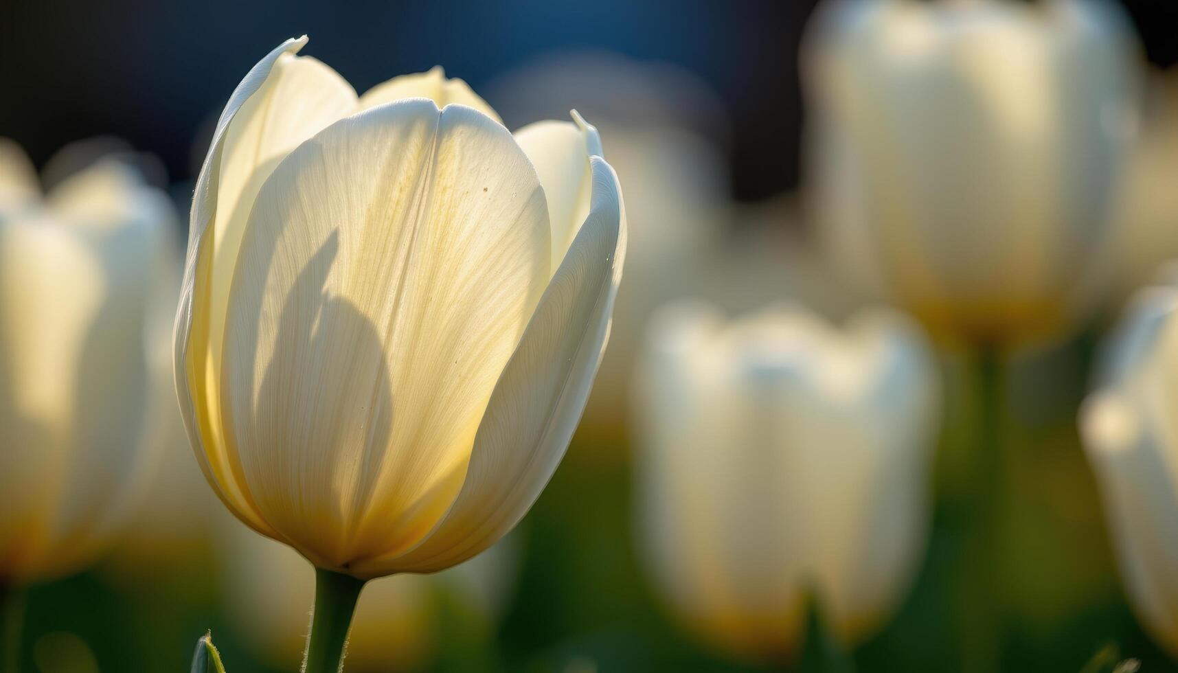 close up view of a white tulip glowing in moonlight, with subtle gradients from root to tip. photo