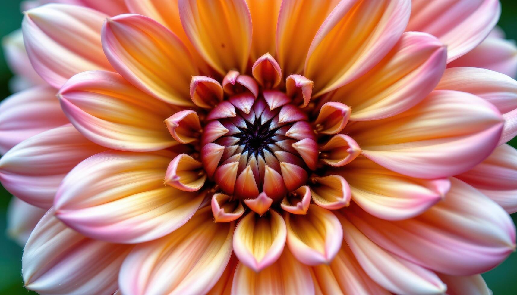 close up view of a zinnia blooming in perfect symmetry with overlapping petals forming a vivid spiral. photo