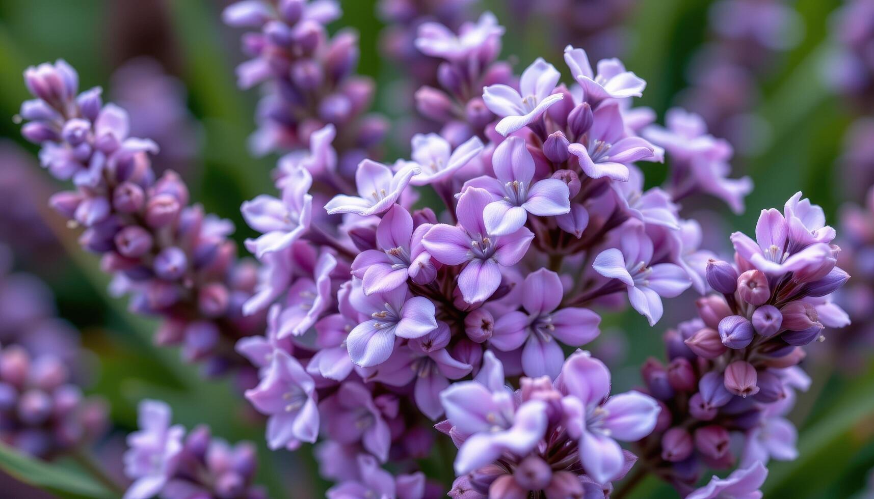 close up view of a cluster of purple lavender flowers with fine details and soft textures. photo