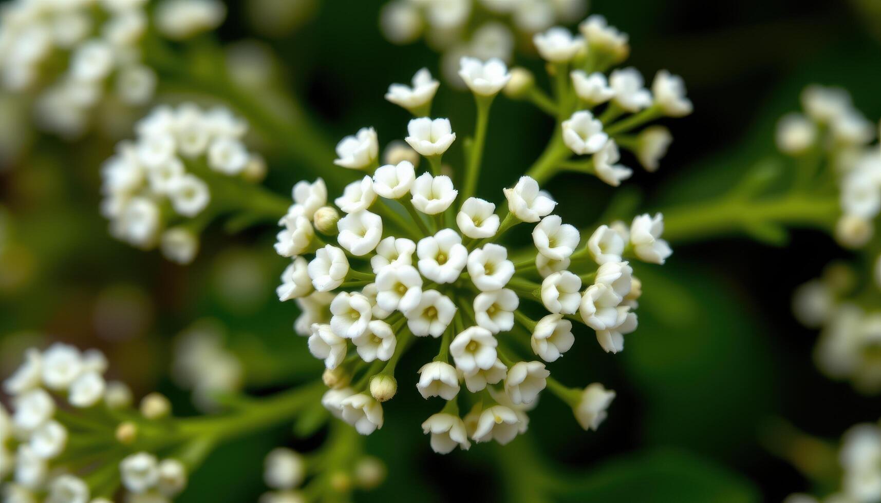 close up view of a small cluster of white baby's breath flowers with delicate, airy blooms. photo