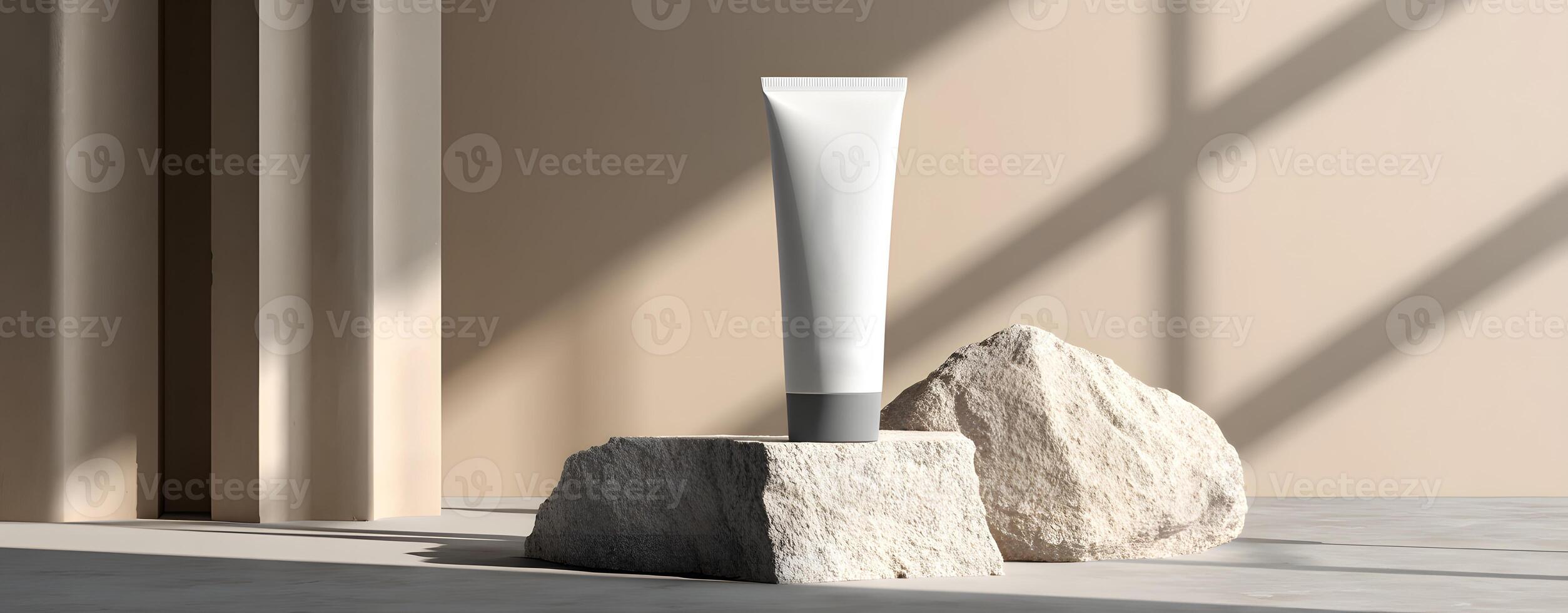 Modern Skincare Mockup, Minimalist beauty mockup white matte tube design, minimalist beauty mockup elegant stone light, minimalist beauty mockup modern sculptural branding photo