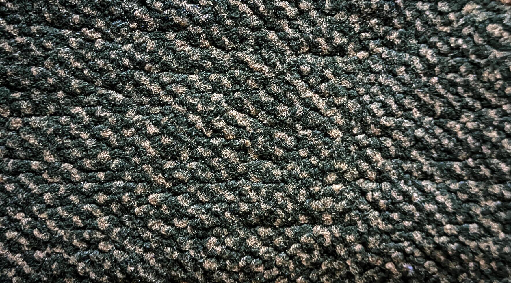 A close up of a green rug with a pattern photo
