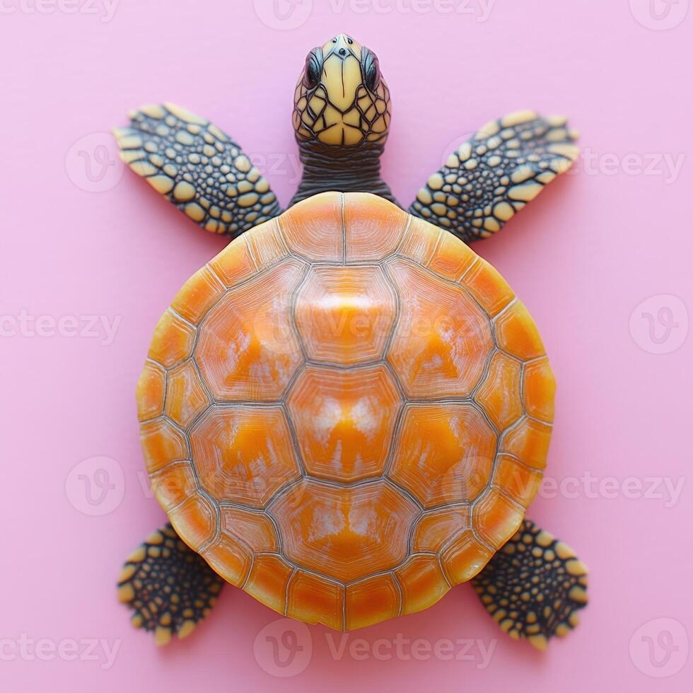 A turtle on a pink background photo