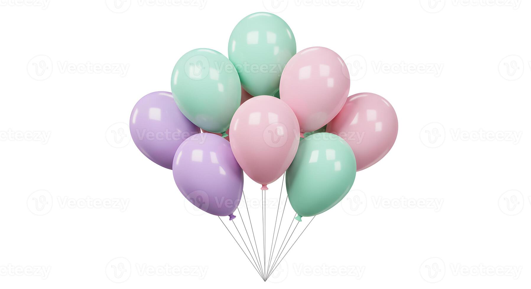 Pastel Balloons A Bunch of Colorful, Floating Party Decorations on White. photo