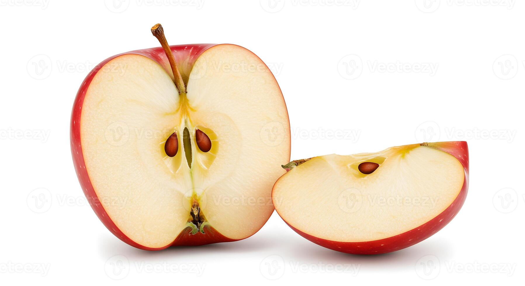 Juicy Red Apple Halved and Sliced Vibrant Studio Shot of Crisp Fruit photo