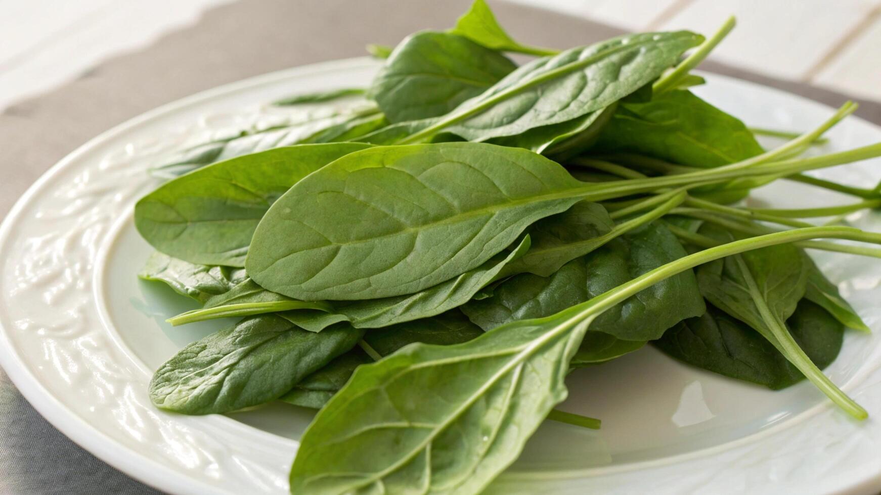 Spinach leaves on a white plate photo