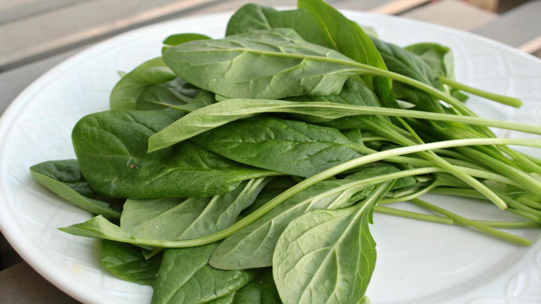 Spinach leaves are shown on a white plate photo