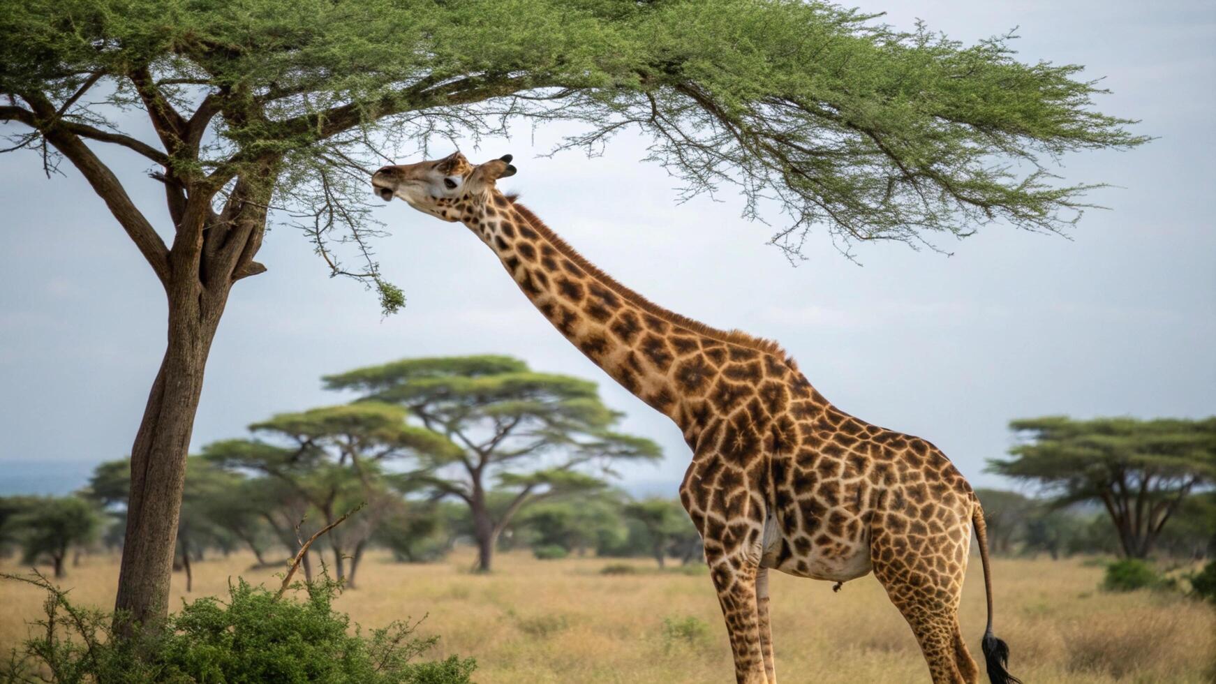A giraffe eating from a tree photo