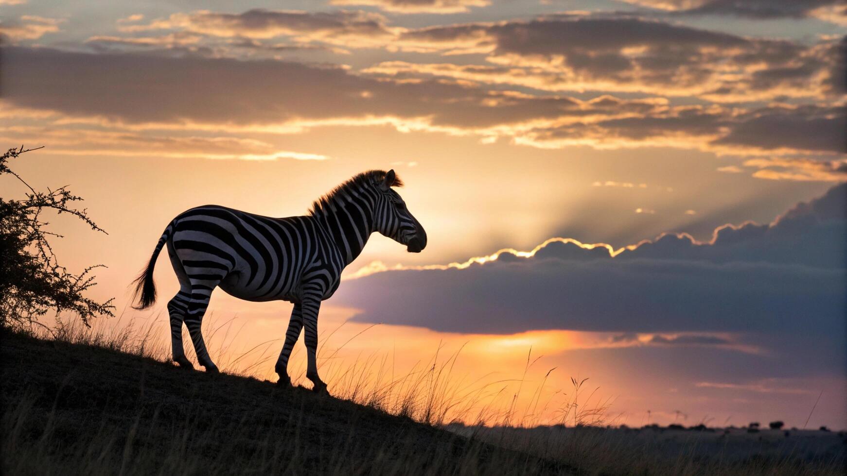 A zebra standing on a hill photo