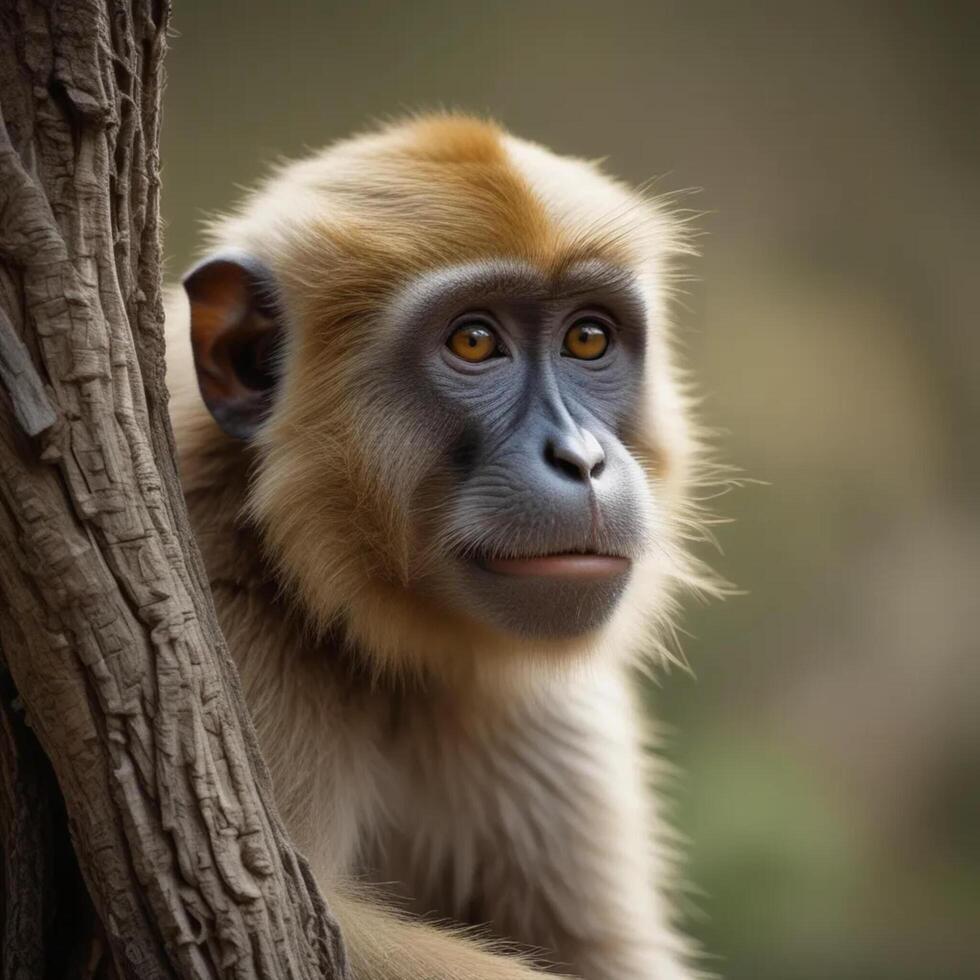 a monkey is sitting on a tree branch photo