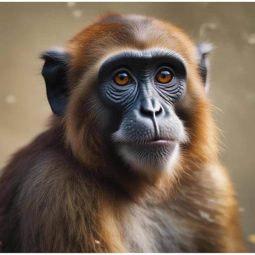 a close up of a monkey with brown eyes photo