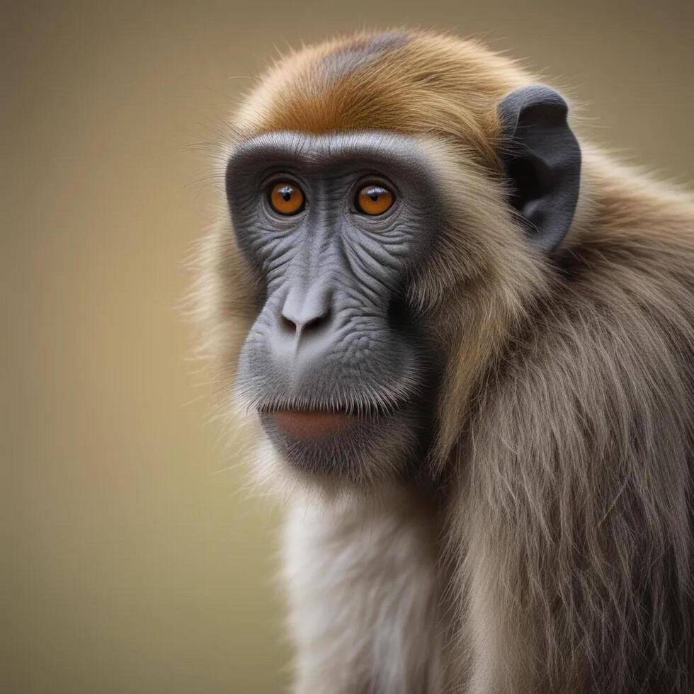a close up of a monkey with orange eyes photo