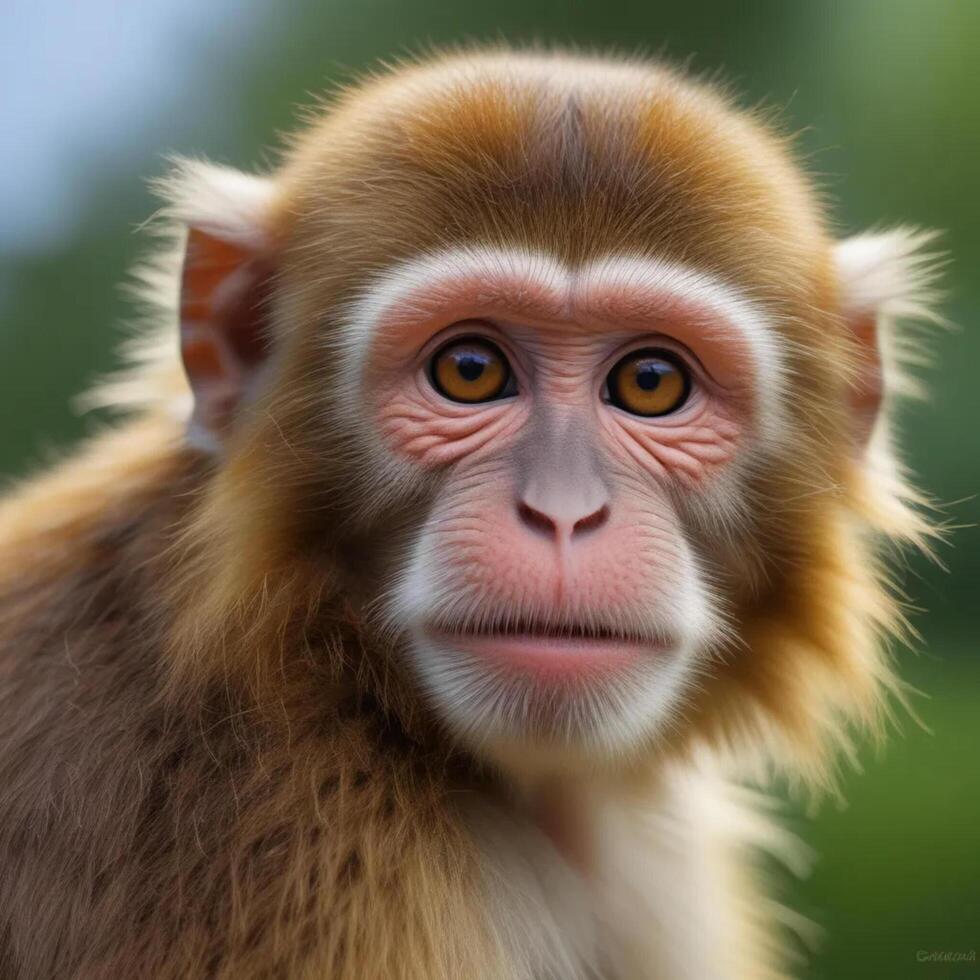 a monkey with a big brown face looking at THE MAN photo