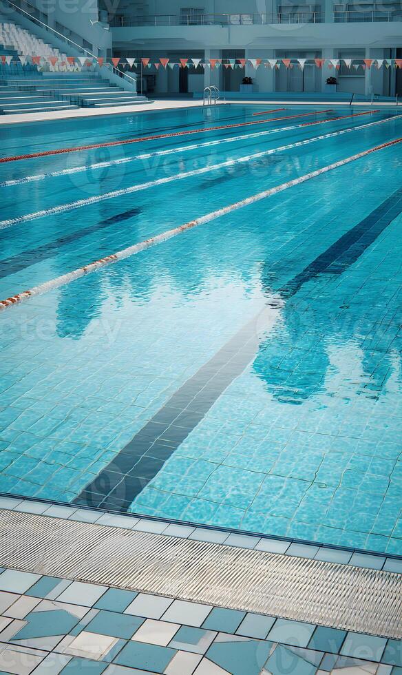 Tranquil turquoise depths the shimmering allure of a pristine swimming pool reflecting the endless sky above serene waters photo