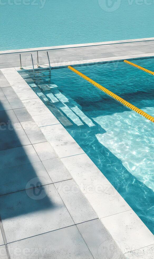Serene turquoise swimming pool with calm water and modern architecture creating a tranquil escape retreat oasis photo
