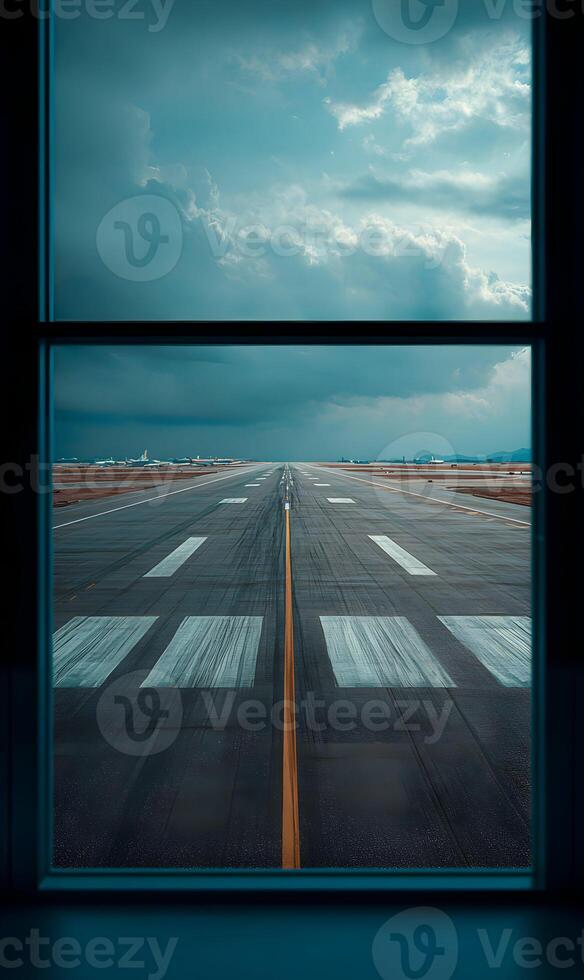 Airport Runway View Through Window Moody Skies Travel Destination Flight Adventure Aviation photo