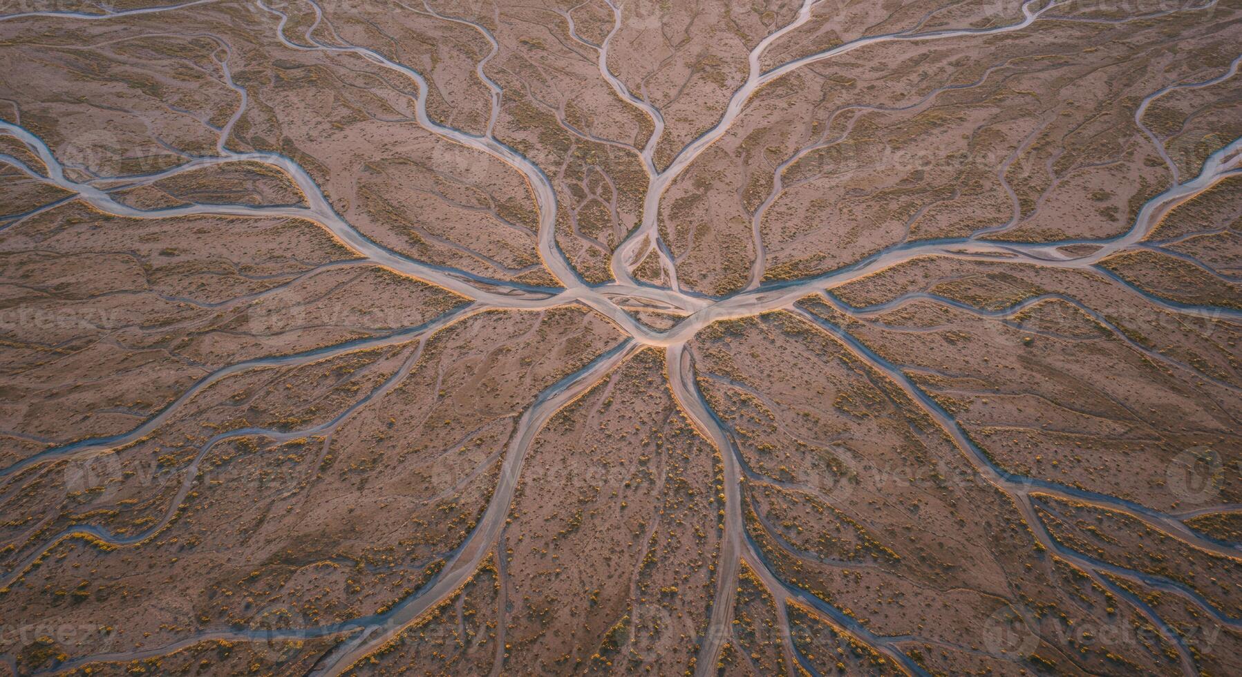 Braided river system creates abstract patterns in a desert landscape showing the power of nature photo