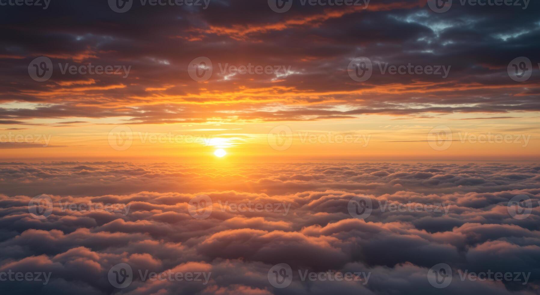 Majestic sunrise aerial panorama over a serene cloudscape creating a peaceful and inspiring landscape photo