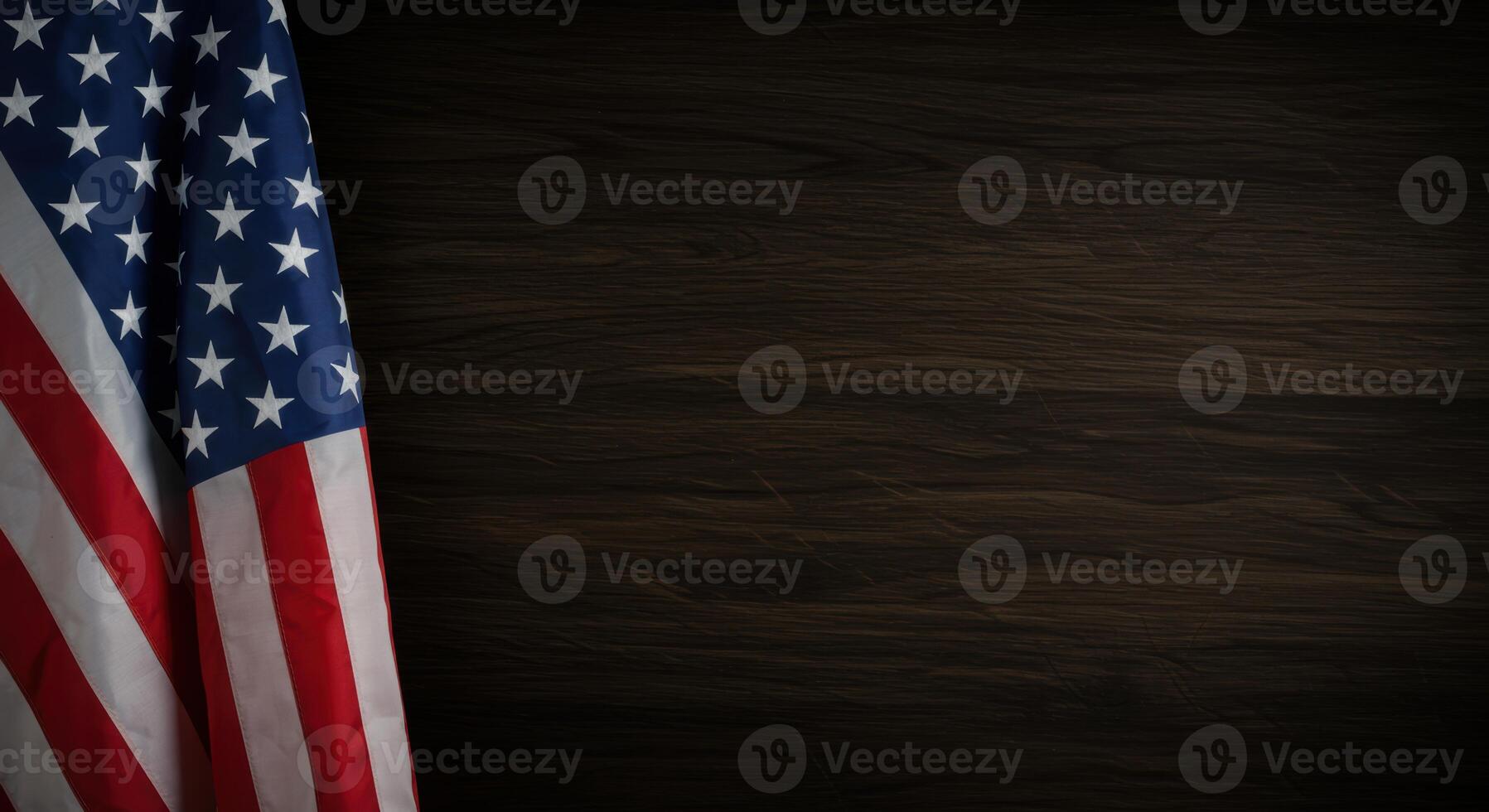 American flag on dark wooden background representing patriotism freedom and celebration for memorial or independence day photo