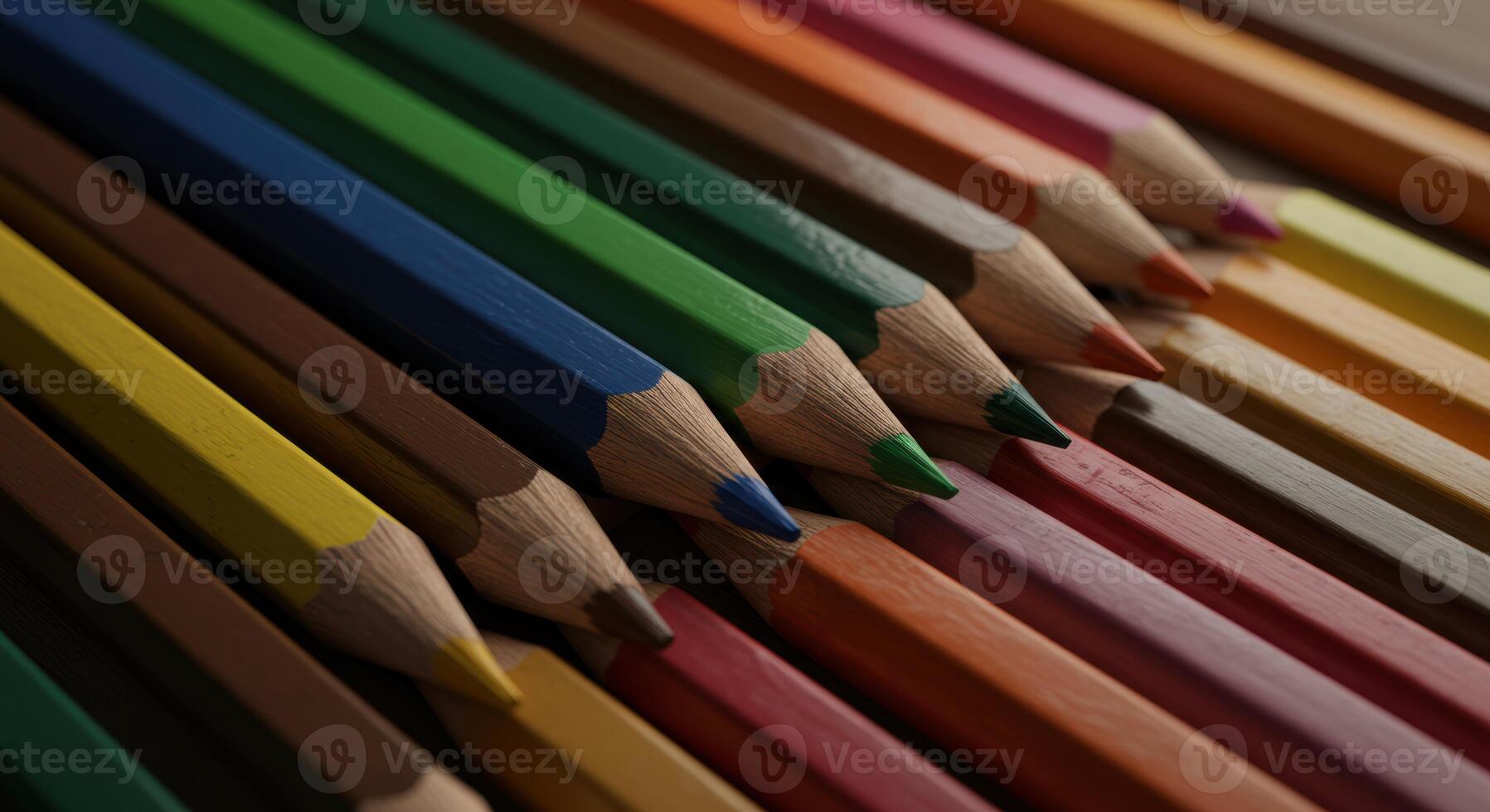 Macro photograph of colorful pencils for school art design creativity and educational projects photo