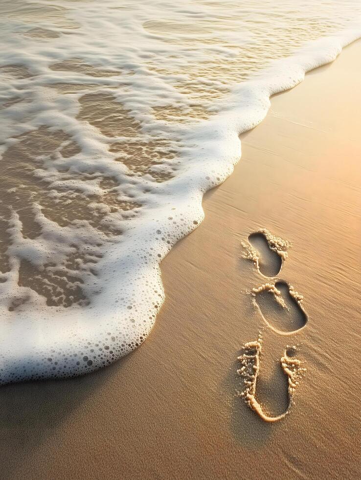 Footprints in the sand beach water coastline ocean and coastal relaxation photo