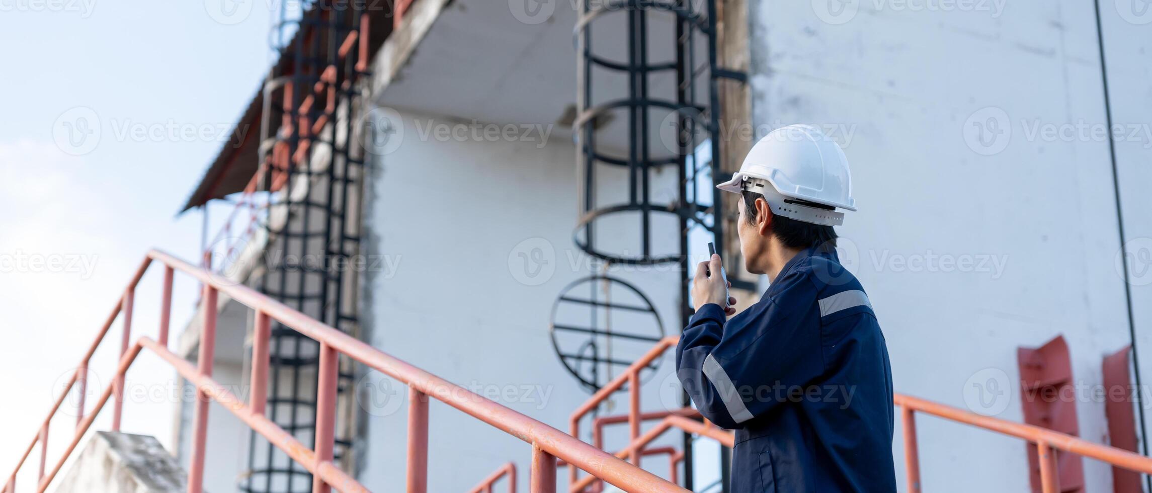 maintenance. Maintenance engineers are using walky talky to inform the results of inspection of buildings and structures. Irrigation engineers are exploring sluice systems photo