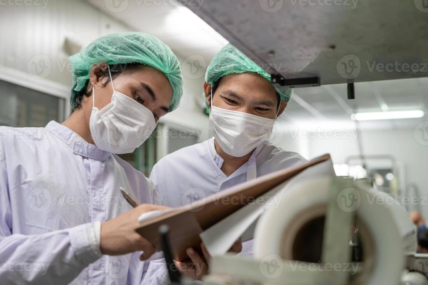 quality team or food or beverages technician change parameter and condition control food or beverages before send product to the customer. Production leader recheck machine and productivity photo